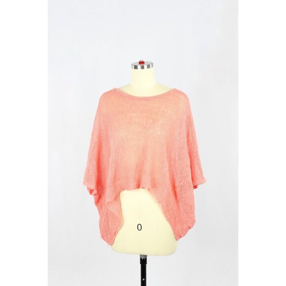 ROBERT RODRIGUEZ Coral Linen Open Knit Oversized Pullover Sweater, One Size - Picture 1 of 15